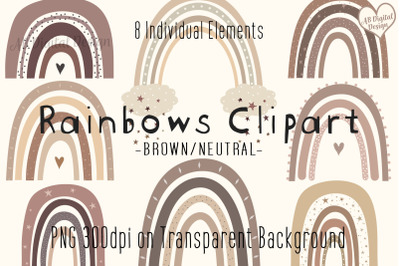 Brown Rainbow Clipart, Nude/Brown/Neutral, Baby Nursery, PNG