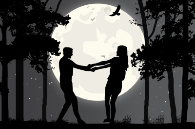 silhouette of couple in love, simple vector illustration