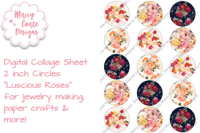 2 inch circle digital sheet - Luscious Roses