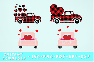 Valentines Buffalo Plaid Truck SVG - 4 Designs