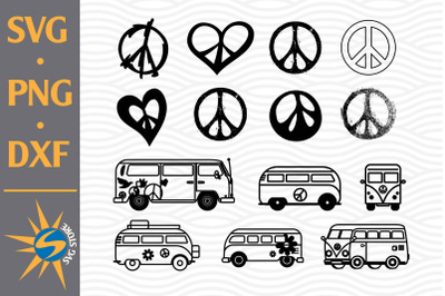 Peace Sign and Hippie Bus SVG, PNG, DXF Digital Files Include