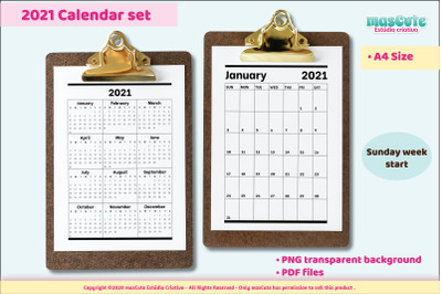 Calendar 2021 A4 Sunday week Start printable