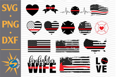 Firefighter Thin Red Line US Flag SVG, PNG, DXF Digital Files Include