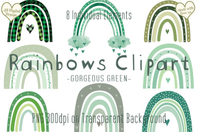 Green Rainbow Clipart, St Patricks, Cute Boys Nursery PNG