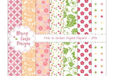Pink &amp; Green Backgrounds, Digital Papers, Scrapbook Papers