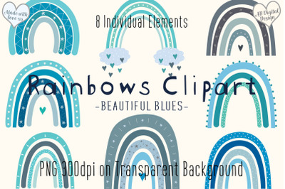 Blue Rainbow Clipart, Cute Baby Boy Nursery, Boho Rainbow Clipart PNG