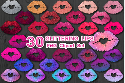 30 Glittering Lips Valentine Sublimation PNG Clipart Set