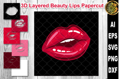 3D Layered Papercut Woman Lips Clipart 1