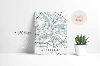 Amsterdam The Netherlands, Jpg files, city map printable