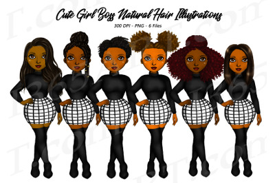 Natural Hair Winter Girl Boss Black Woman Clipart PNG