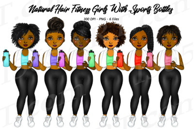 Black Woman Clipart Fitness Girls Holding Sports Water Bottles PNG
