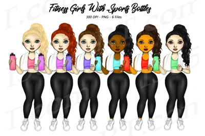 Women holding sports water bottles fitness clipart PNG