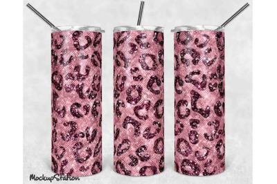 Leopard Pink Glitter 20oz Skinny Tumbler Sublimation Design