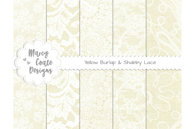 Yellow Burlap &amp; Lace Digital Papers for scrapbooking &amp; card making