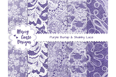 Purple Burlap &amp; Lace digital papers for scrapbooking &amp; card making