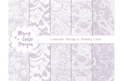Lavender Burlap &amp; Lace digital papers for scrapbooking &amp; card making