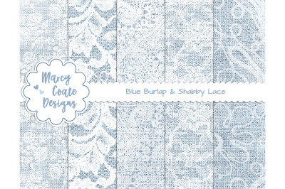Blue Burlap &amp; Lace digital papers for scrapbooking &amp; card making