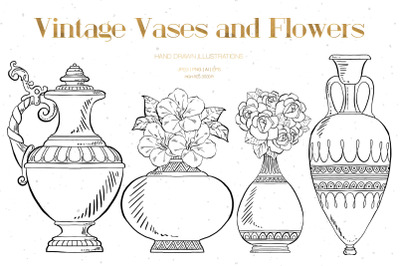 Vintage Vases and Flowers Illustrations