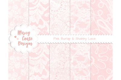 Pink Burlap &amp; Lace Digital Papers for scrapbooking &amp; card making