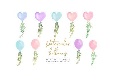 Pink Valetine Balloon&2C; Blue Heart Balloon Watercolor clipart&2C; Balloon