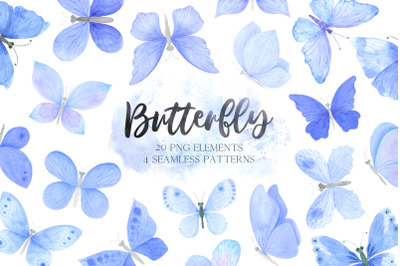 Watercolor Blue Butterfly clipart