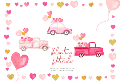 Pink and Gold Heart Balloon clipart, Valentine Clipart, Pink Valentine