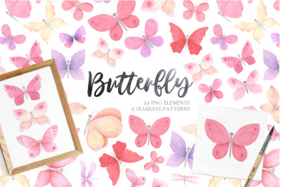 Watercolor Pink Butterfly clipart