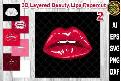 3D Layered Papercut Woman Lips Clipart 2