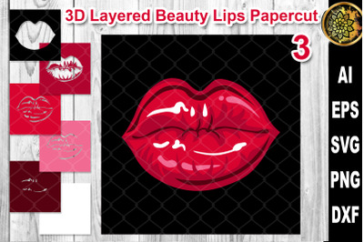 3D Layered Papercut Woman Lips Clipart 3