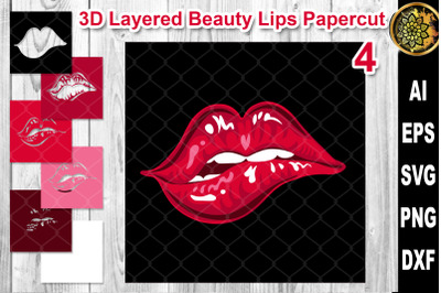 3D Layered Papercut Woman Lips Clipart 4