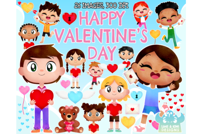 Happy Valentine&#039;s Day Watercolor Clipart - Lime and Kiwi Designs