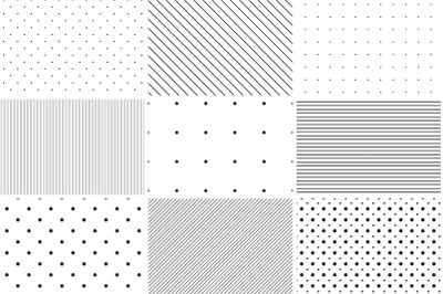 Dotted and striped seamless patterns