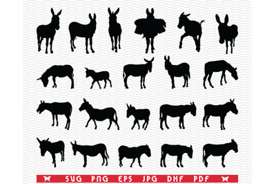 SVG Donkeys&2C; Black Silhouettes&2C; Digital clipart