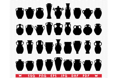 SVG Pottery, Black Silhouettes, Digital clipart