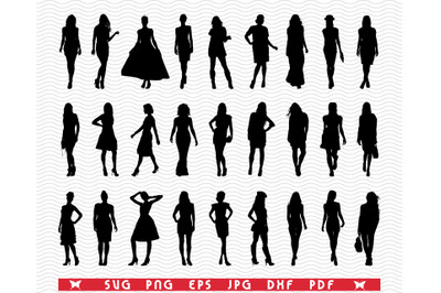 SVG Fashion Girls, Black Silhouette, Digital clipart