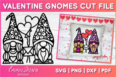 Valentine Gnomes SVG | Gnome Zentangle Cut File