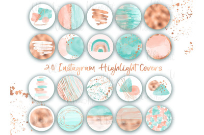 Abstract watercolor Highlight Covers Modern Instagram Icons pink gold