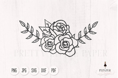 Floral Rose SVG, Hand Drawn Rose PNG, Floral Border SVG, Rose Border svg,  Wedding Floral svg, Card Making Supplies, Scrapbook Cut File
