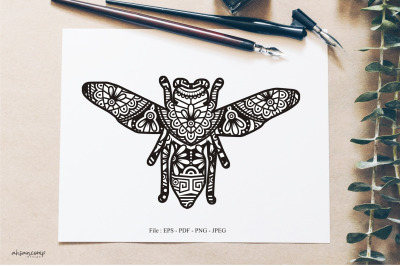 Insect Mandala Vector Line Art Style