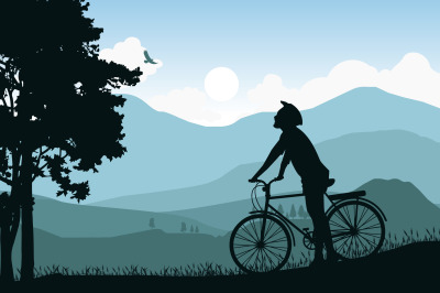 man with bicycle silhouette