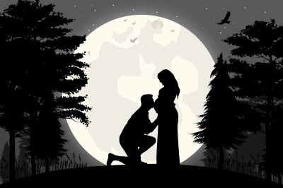 silhouette of couple in love, simple vector illustration