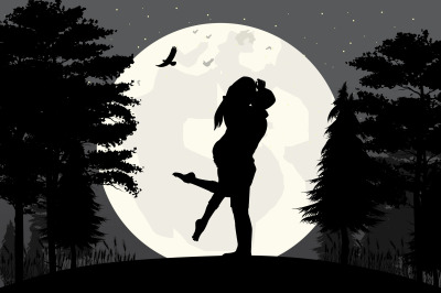 silhouette of couple in love, simple vector illustration