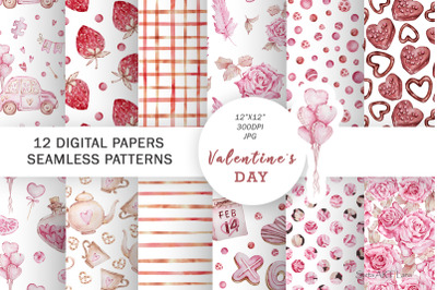Watercolor Valentines Seamless Pattern