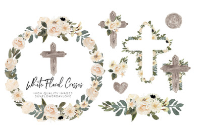 Easter Cross Watercolor Clipart, Greenery Floral Crosses, Green Leaves