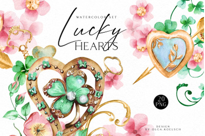 Watercolor jewelry clipart, Valentine golden vintage  heart clipart