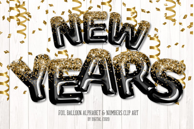 New Years Foil Balloon Alphabet Clipart