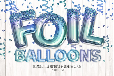 Ocean Glitter Foil Balloon Alphabet Clipart
