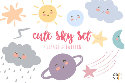 Cute Sky Set Pattern and Illustration
