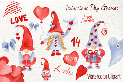 Watercolor Valentine Gnomes Clipart png