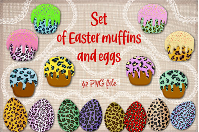 Set of Easter muffins and eggs.